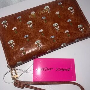 Betsey Johnson Brown Floral Embroidered Clutch